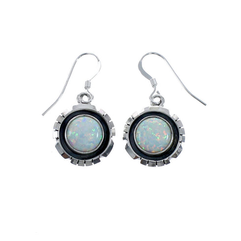 Native American Navajo Sterling Silver Opal Hook Dangle Earring JX128397